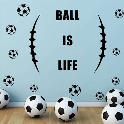 Football Wall Decals Vinyl Soccer Wall Stickers Removable Sport Ball Wall Decals Black Football Laces Stitches Decal Football Wall Stickers for Boys Bedroom Teens Room Kids Playroom Decor