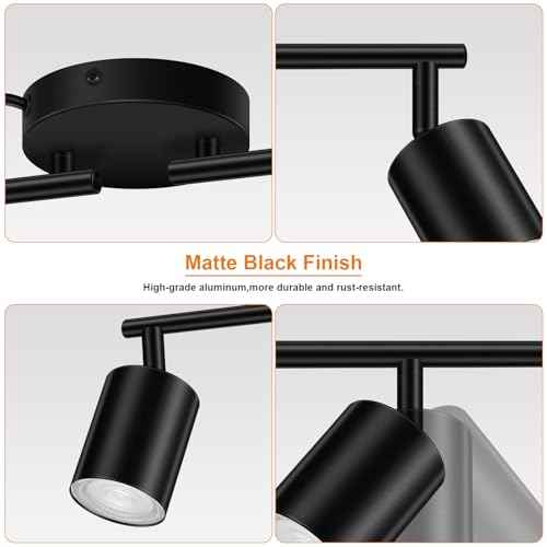Plug in Track Lighting, LED Track Lighting Fixtures Ceiling, Black 4-Light Kitchen Light Kit, Plug in Wall Light with 14.8ft Power Cord, Rotatable Ceiling Spotlight for Bedroom(GU10 Socket, NO Bulb)