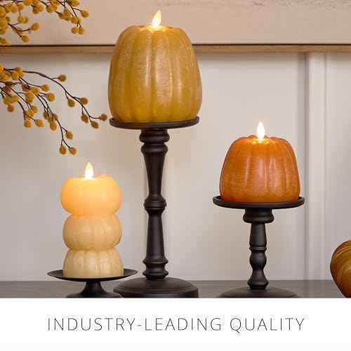 Luminara Flickering Flameless Harvest Gold Pumpkin Candle, Battery Operated Plug Free Home Indoor Decoration, Timer, Remote Ready (Sold Separately), 4.9" x 6" Real Flame LED Light Halloween Fall Decor