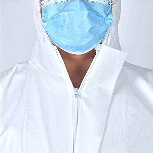 Fancystyle Disposable Protective Coverall with Hood 4 Sizes Options Zip Front Elastic Wrists & Ankles White 6 Pack