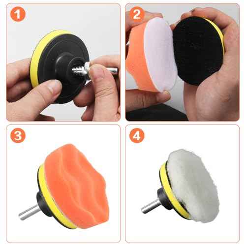 11Pcs Car Buffing Pads for Drill Polishing Kit, 3Inch Foam Polishing Pads, Car Buffers and Polishers Kit, Wool Pads Wax Buffer Drill Polisher Attachment with M10 Adapter