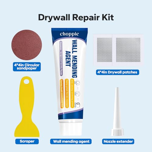 Choppie Drywall Repair Kit (4.2 Oz), Spackle Wall Repair, Wall Repair Patch Kit to Fill The Holes, Walls Putty Hole Repair Quick and Easy Solution, Sandpaper, Drywall Patches with Scraper