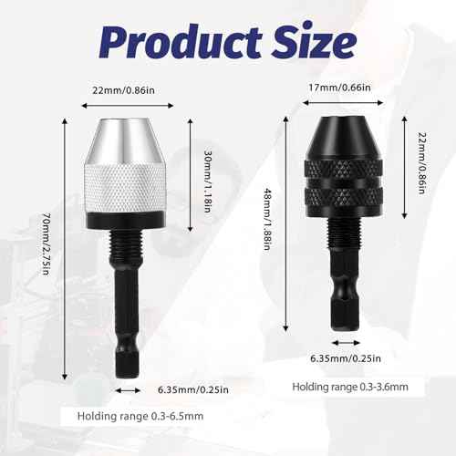 2Pcs Drill Chuck Adapter Keyless with 10Pcs Drills, 1/4 Inch Hex Shank Fast Change Converter for Impact Driver, Fast Change Impact Drill Chuck Adapter for Tool Attachment