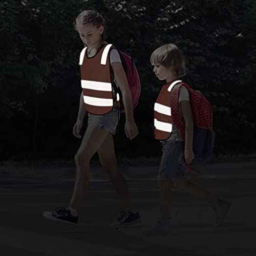 Geyoga 10 Pcs Kids Reflective Vest Bulk Visibility Child Safety Construction Vest Toddler Protective Orange Clothes for Boys Girls Cycling Walking Skiing Skateboarding Runner