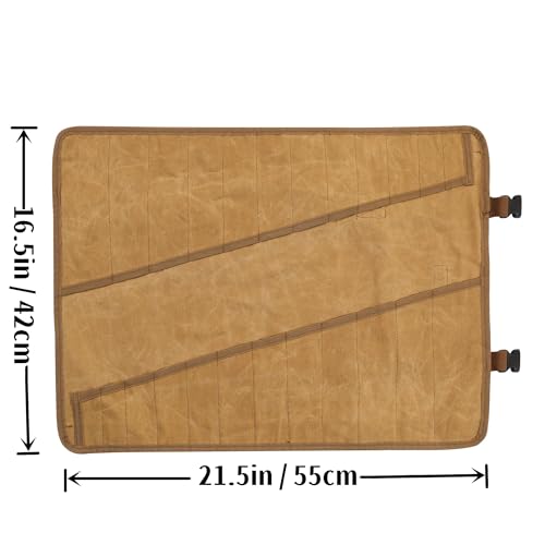 Wrench Roll Up Organizer Pouch,Heavy Duty 16oz Waxed Canvas Tool Bag, 24 Pockets Tool Roll Bag with Buckle