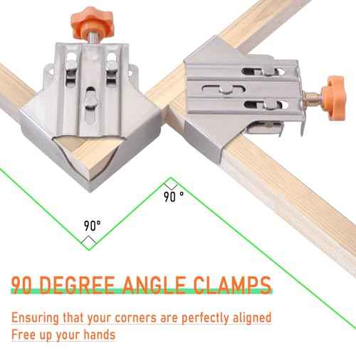 90 Degree Right Angle Clamp for Woodworking,Multipurpose Stainless Steel T-shaped Clamp,Single Handle 90 Degree Corner Clamping Tool with Adjustable Swing Jaw, Gifts for Men Dad (2Open+2Closed)