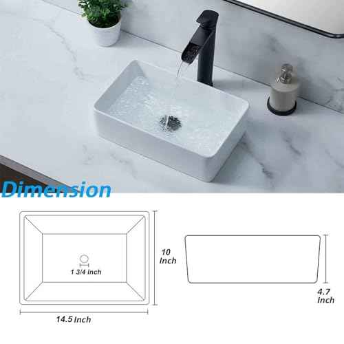 SHACO Vessel Sink 14 x 10 Inch Small Bathroom Sink Above Counter Rectangle Porcelain White Ceramic Sink Bowl Small Vanity Lavatory Wash Basin