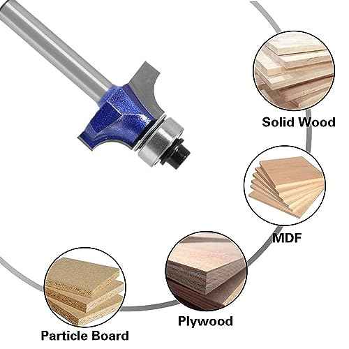 Roundover Router bit Set£¬Professional 1/4 inch Shank Roundover Edging Router Bit Set£¬Bearing Guide for Rounding Edge bit (for R 1/8", 1/4", 3/16", 25/64") 4Pcs (Roundover Router bit Set)
