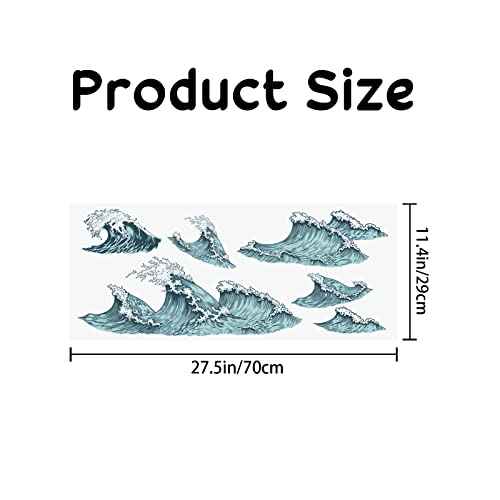 PLIGREAT 6 Pcs Blue Ocean Sea Waves Wall Stickers, Removable Vinyl Peel and Stick Wall Decals for Bathroom Nusery Bedroom Playroom Wall Decoration Home Indoor DIY Wall Art Decor Bathtub Decals