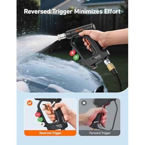AstroAI Short Pressure Washer Gun with Swivel - High Pressure Washer with 4 Nozzles and 3/8¡± Swivel Quick Connector Plug - 4060PSI Max and Compatible with Hose, Foam Cannon Car Wash Foam Gun, Black