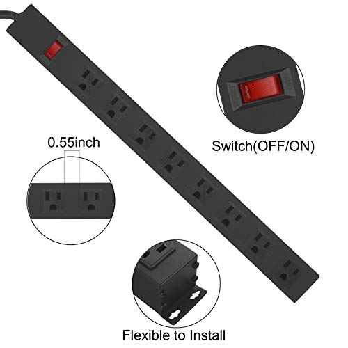 2Pack Metal 8 Outlet Mountable Power Strip, Wall Mount Outlet Heavy Duty, Wide Spaced Commercial Shop Power Strip with Switch, 15 FT SJT 14AWG Power Cord.
