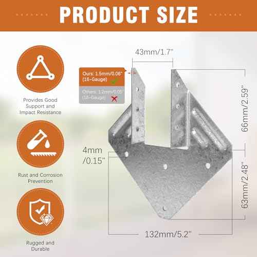 50 Pack 16-Gauge Hurricane Ties for Rafter, Heavy Duty Hurricane Straps, Robust Hot Dip Galvanized Rafter Ties Brackets, Joist Hangers for 2X Deck Joists