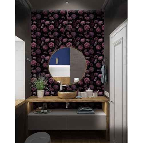 Dark Floral Peony Wallpaper Contact Paper for Cabinets and Drawers Renter Friendly Removable Gothic Waterproof Self Adhesive Botanical Vintage Thick Vinyl Bathroom Flower Walpaper 17.7"x 70.8"