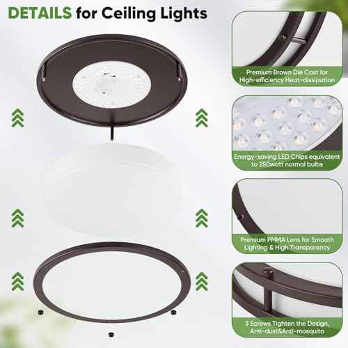 2-Pack 36W LED Ceiling Lights, 13inch Oil Rubbed Bronze Flush Mount Light Fixtures 3600LM 2700K/3000K/4000K/5000K/6500K Adjustable Ceiling Lights, Modern Dimmable Lighting for Kitchen Hallway Bathroom