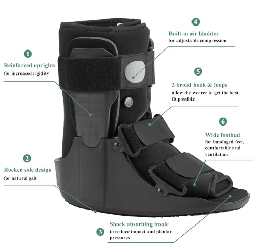 Short Walking Boot, Air CAM Fracture Boot Protection Walker with Plastic Molded Uprights Support for Sprained Ankle Injured Broken Foot Recovery Fits Left or Right Foot Large