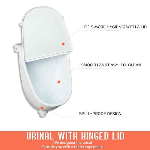 Wall Mounted Commercial Urinal With Hinged Cover Bathroom Washout Urinal for Men Plastic Urinals for Men Waterless Urinal Garage Urinal Urine Diverter Outdoor Urinal For Home Shed Backyard RV (white)