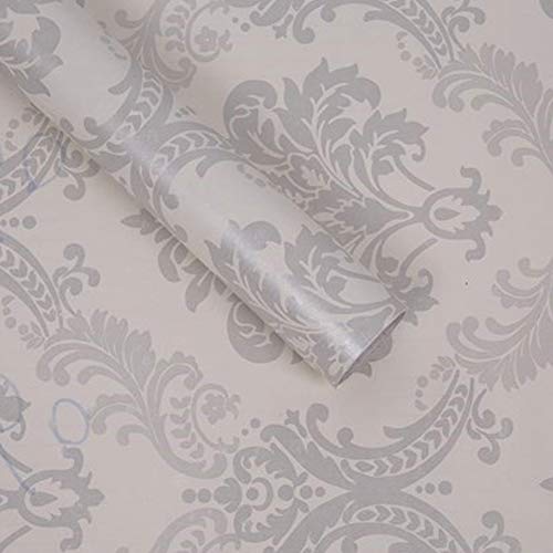 Lependor Silver Damask Peel and Stick Wallpaper Easily Removable Printed Stick Wall Paper Decorative Self Adhesive Shelf Drawer Liner Roll - 17.71¡± Wide x 118¡± Long (17.71" X 9.8 ft, Silver Damask)