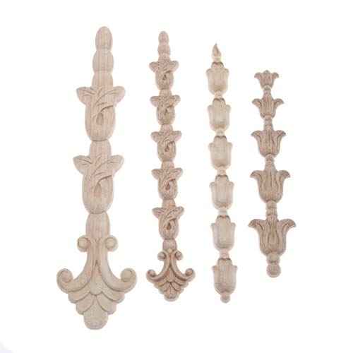 MUXSAM Long Wood Carved Frame Decals, 4-Pack Furniture Decorative Onlays Appliques Set for Wall Door Mirror Cabinet Dresser Cupboard Headboard Wardrobe Closet Decor, 22x3.5cm/8.66"x1.38"
