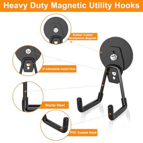 ENUODA Strong Magnetic Hooks 6 Pack Large Rare Earth Magnet Hooks Heavy Duty Utility Magnetic Tool Holder for Garage Organization, Van, Barn, to Hang Bag, Coat, Power Tool, Toolbox, Shovel, Broom