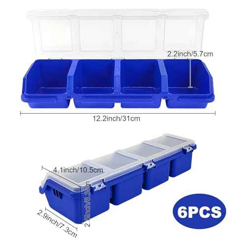 6Pcs Screw Organizers Storage Bins with Lids, Plastic Stackable Hardware Organizer Box for Garage Nails Craft Tool Organizing, Tool Cart Cabinet Workbench Drawers with Compartment Bolt Organizer, Blue