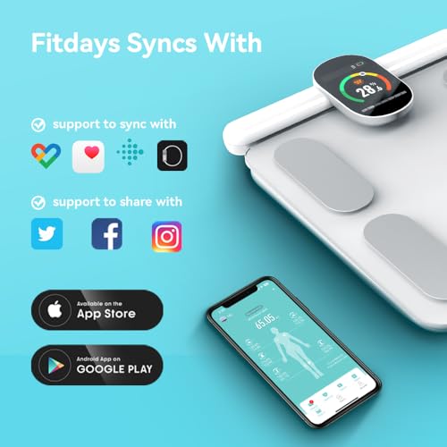 Fitdays Smart Body Fat Scale | Advanced 8-Electrode Technology for BMI/20+ Body Metrics | Full-Color LED & High Precision | Bathroom Weight Scale for Fitness/Weight Loss (FG2305ULB-White)