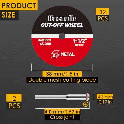 12Pcs Cut Off Wheels, 1-1/2'' Fiberglass Reinforced Cutting Wheel Discs with 2Pcs Mandrels Rotary Tool Accessories for Cutting Metal, Wood, Stone