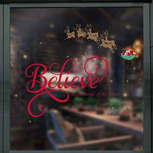 Believe Quote Wall Stickers Santa Claus Reindeer Snowfalkes Window Clings Decal for Showcase Home Decor Merry Christmas Decoration