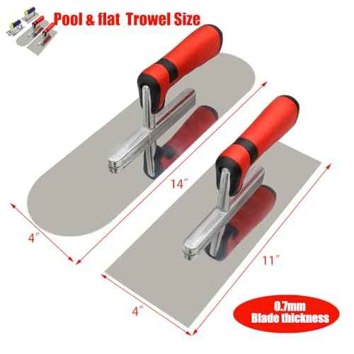 Concrete Tools Set Stainless Steel Flat Finishing Trowel and Pool Trowel Plus Concrete Edger and Groover Stucco Cement Kit Masonry Construction Hand kit