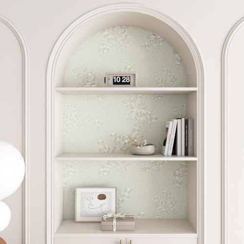 FunStick Vintage Beige Floral Wallpaper Peel and Stick Textured Embossed Beige Wallpaper Flower Contact Paper Peel and Stick Removable Wall Paper Vinyl Roll for Cabinets Bedroom Accent Walls 16"x80"