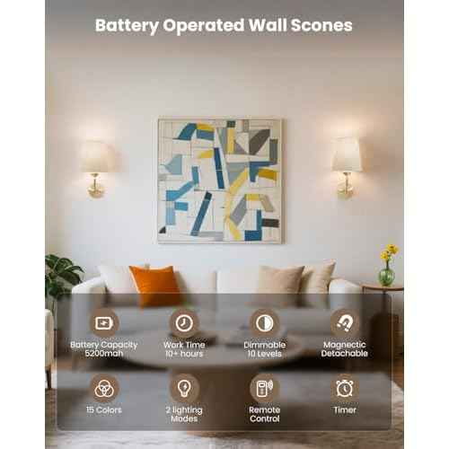 KINDEEP Wall Sconce Set of 2 Battery Operated, Rechargeable Wireless Dimmable Wall Light with RGB, Flash Mode, Remote Timer