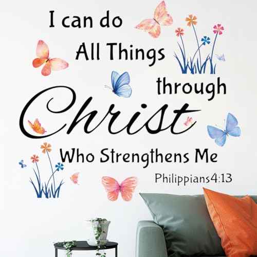 Inspirational Wall Stickers Bible Verse Quotes I Can Do All Things Through Christ Who Strengthens Me Wall Decals Vinyl Art for Living Room Bedroom Classroom Playroom Nursery Room Decor