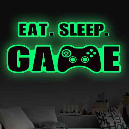 Eat Sleep Game Wall Decal Gamer Boy Wall Stickers Video Game Decor Gaming Controller Decals for Boys Room Kids Bedroom Home Playroom Decor(23.6 x 10 Inch,Classic Style)