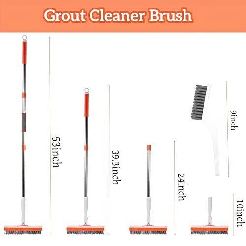 53''Grout Cleaner Brush with Long Handle,2 in 1 V-Shape Grout Line Scrubber 180¡ÆAdjustable for Crevice, Tile Line, Shower, Kitchen, Bathroom