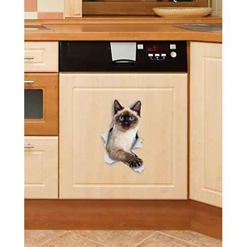 Winston & Bear 3D Cat Stickers - 2 Pack - Breakout Siamese Decals for Wall, Bedroom, Fridge, Toilet, Room - Retail Packaged Blue-Eyed Siamese Stickers