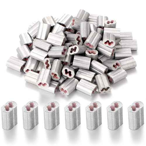 100 Pack Barbed Wire Crimp Sleeves Gritted Crimping Sleeve 2-3 Silver Provides Superior Wire Gripping Quick Splice in Line Strainer Loops for 12 1/2 Gauge