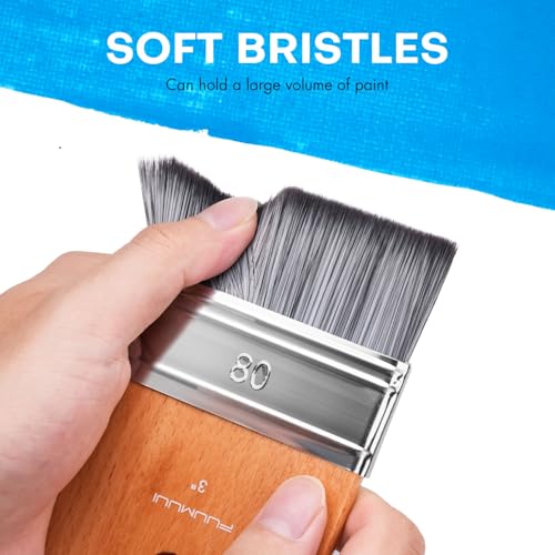 Fuumuui Flat Paddle Paint Brush, Scale Brush, Large Paintbrush, Wide Flat Brush with Short Handle for Oil and Acrylic Paints - 3 Inch