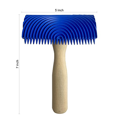 Hanroy Wood Graining Painting Tool, Rubber Empaistic Wood Grain Tool with Wooden Handle Household Wall Art Paint(MS19A)