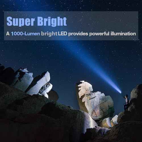 YIERBLUE Rechargeable Spotlight, Super Bright 100,000 High Lumen LED Handheld Spotlight Long Lasting Large Flashlight Searchlight and Flood Camping Flashlight with Foldable Tripod Black