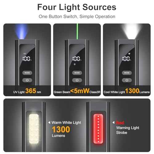 EDC Flat Flashlight 4 in 1 Pocket Magnetic Flashlight High Lumens Work Light with Green Beam & UV Light & Warning Light Combo EDC Rechargeable LT-010 (Black)