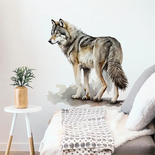 Realistic Wolf Wall Stickers, sacinora Ink Wolf Wild Animal Wall Decals Removable Vinyl Peel and Stick for Living Room Bedroom Sofa TV Background Art Home Decorations