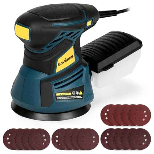 Enventor 3A Random Orbital Sander, 350W 5-Inch Electric Orbital Sander Tool 6 Variable Speeds, Max 13,000 RPM Palm Sander with 20 PCS Sandpapers, Dust Collector Box for Woodworking, Sanding, Polishing