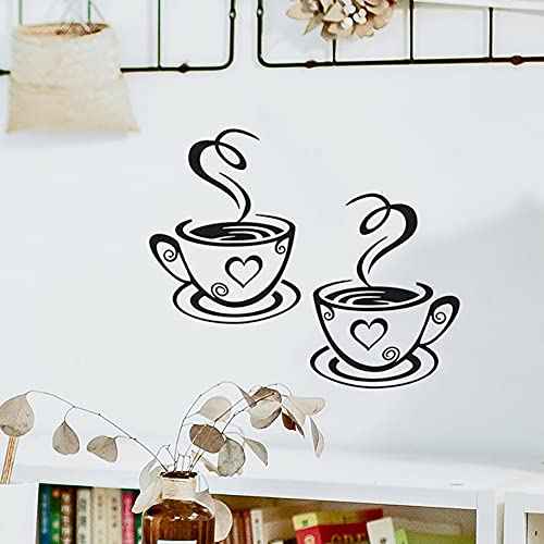 4 Pack Coffee Tea Cup Art Wall Decal Sticker, Coffee Bar Wall Decor Removable Signs DIY Vinyl Mug Decal Wallpaper for Cafe Pub Restaurant Kitchen Home Office Shop Hotel Wall Decoration