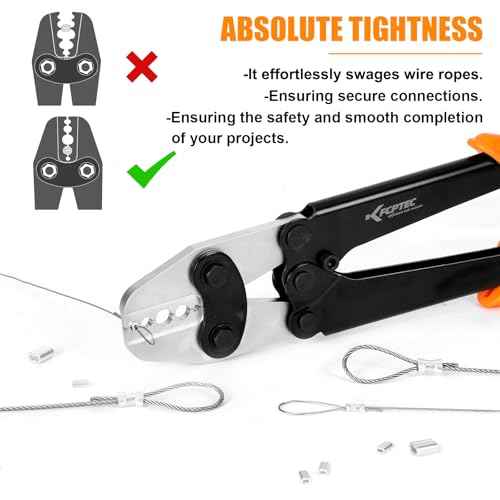 KF CPTEC Wire Rope Crimping Tool 1/16"-3/16"(1.58-5.0mm), Ferrule Swager for Aluminum & Loop Sleeves, Heavy-Duty Crimper for Railing & Fishing