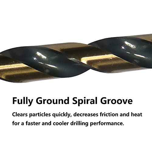 6PCS 1/2" HSS Black Gold Twist Drill Bits Set, 135 Degree Split Point, Jobber Metal Drill Bit, General Purpose for Use in Mild Steel, Copper, Aluminum, Zinc Alloy, Wood, and Plastic