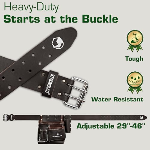 STRONGLAD Carpenter?Drywaller?Electrician Tool Belt ? 6-Pocket Oil-Tanned Leather | Wide Waist Fit 29?46" | Comfortable Utility Pouch