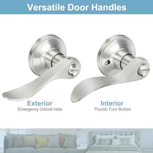5 Pack Privacy Door Levers Brushed Nickel Door Handles, Wave Style Interior Door Knobs, Heavy Duty Reversible Keyless Door Handles for Bedroom Bathroom Doors