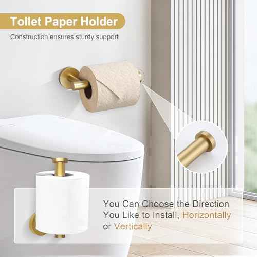 TQKAG Brushed Gold Bathroom Hardware Accessories Set 10-Pieces, Premium SUS304 Stainless Steel Bathroom Towel Bar Holder Set 23.6 Inch Round Towel Racks for Bathroom Wall Mounted