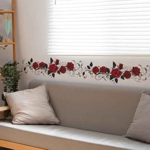 Valentines Wall Decals Valentines Wall Stickers Removable Red Rose Designs Wall Decorations Romantic Stickers for Living Room Bedroom Bathroom Anniversary Party Home Decor 2 Sheets