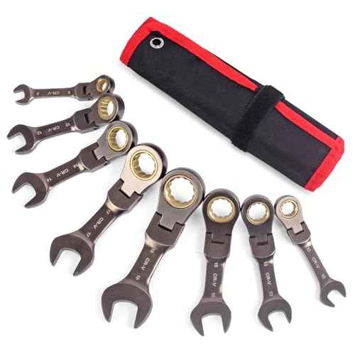 Stubby Wrenches Set, Flex Head Ratcheting Wrench Set Open End Ratchet Wrench Metric 8 Pieces(Metric)
