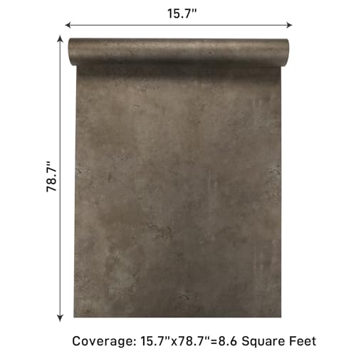VaryPaper 15.7''x78.7'' Metallic Brown Concrete Wallpaper Peel and Stick Textured Concrete Contact Paper for Walls Removable Self Adhesive Waterproof Cement Wallpaper for Countertops Bedroom Bathroom